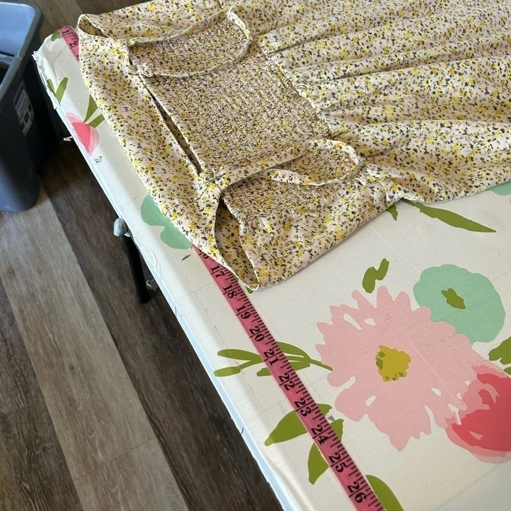 Old Navy Yellow Flower Linen-Blend Floral Mini Dress for Women Large